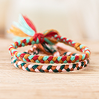 Braided friendship bracelets, 'Stand Together' (pair) - Colorful Pair of Braided Friendship Bracelets from Guatemala