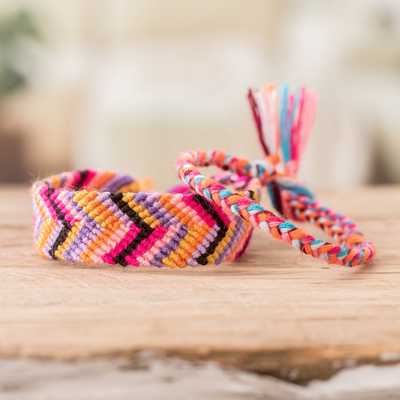 Pair of Colorful Macrame and Braided Friendship Bracelets, 'Perfect  Combination