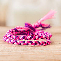 Braided friendship bracelets, 'Fabulous Colors' (pair) - 2 Braided Friendship Bracelets in Pink Fuchsia and Purple