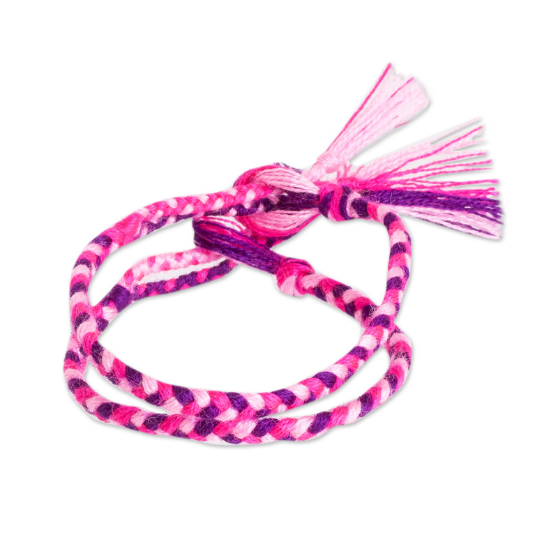 2 Braided Friendship Bracelets in Pink Fuchsia and Purple