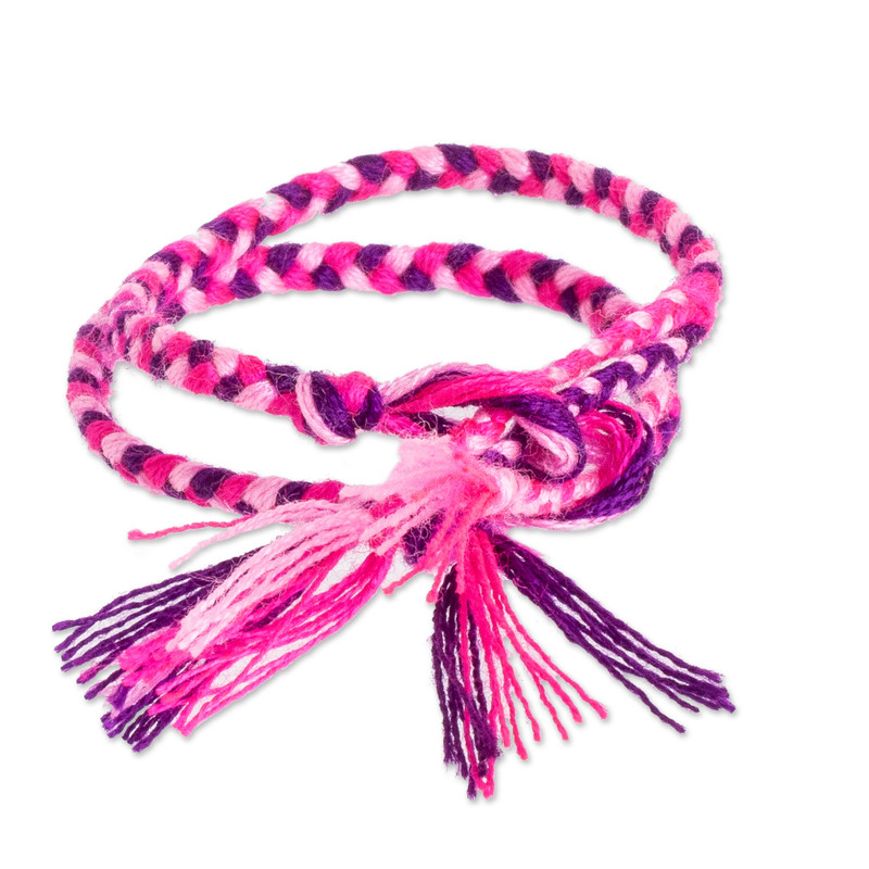 Pink and Purple Artisan Woven Bracelet.  8” diameter Wear it by itself or create a bracelet stack that shows off  main image 4