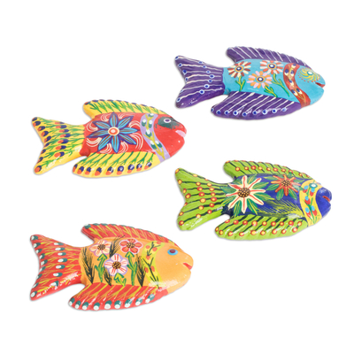 Ceramic magnets, 'Marine Festival' (set of 4) - Set of 4 Fish-Themed Hand-Painted Colorful Ceramic Magnets