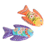 Ceramic magnets, 'Marine Festival' (set of 4) - Set of 4 Fish-Themed Hand-Painted Colorful Ceramic Magnets