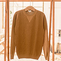 Men's cotton pullover sweater, 'Sporting Elegance in Sepia'