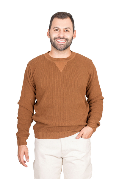 Herren-Pullover aus Baumwolle - Herrenpullover aus Sepia-Baumwolle, gestrickt in Guatemala