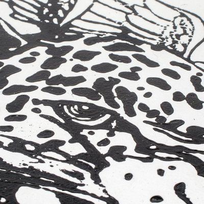 'Jaguar' - Handcrafted Expressionist Woodcut Print of a Winged Wild Cat
