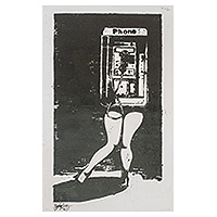 'Payphone' - Handcrafted Whimsical Expressionist Woodcut Print