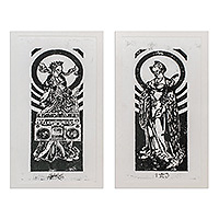 'Boom Box' (diptych) - Handmade Expressionist Diptych Woodcut Print of The Reaper