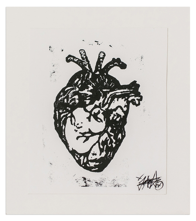 'Striped' - Expressionist Xylograph Print of the Heart from Guatemala
