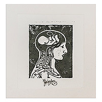 'Conception' - Expressionist Xylograph Print of X-Ray of Man and Fetus