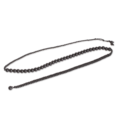 Onyx beaded wrap macrame bracelet, 'Onyx Night' - Handwoven Black Wrap Macrame Bracelet with Onyx Beads