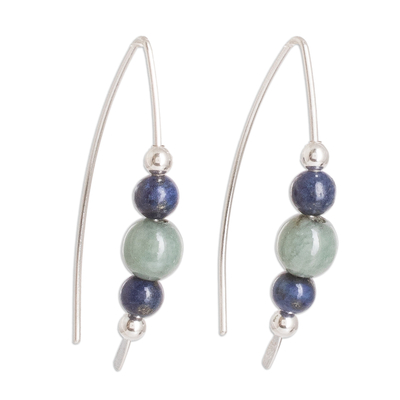 Jade and lapis lazuli drop earrings, 'Energy Mix' - Polished Jade and Lapis Lazuli Drop Earrings from Guatemala