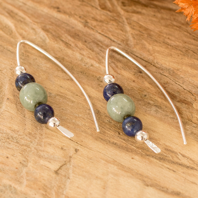 Jade and lapis lazuli drop earrings, 'Energy Mix' - Polished Jade and Lapis Lazuli Drop Earrings from Guatemala