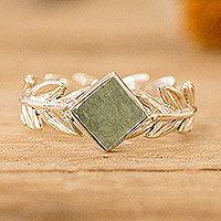 Jade single stone ring, 'Serene Laurels'
