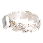 Jade single stone ring, 'Serene Laurels' - Leafy Sterling Silver Single Stone Ring with Green Jade Gem