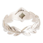 Jade single stone ring, 'Serene Laurels' - Leafy Sterling Silver Single Stone Ring with Green Jade Gem
