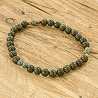 Men's jade and jasper beaded stretch bracelet, 'Mayan Jungle' - Men's Handcrafted Jade and Jasper Beaded Stretch Bracelet