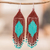 Perlenohrringe mit Wasserfall - Wasserfall-Ohrringe aus braunen und aquamarinfarbenen Perlen mit Rautenmuster