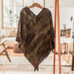 Cotton blend poncho, 'Our Earth' - Handwoven Cotton Blend Poncho in Brown and Green Hues