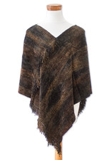 Cotton blend poncho, 'Our Earth' - Handwoven Cotton Blend Poncho in Brown and Green Hues