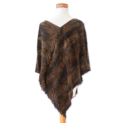 Cotton blend poncho, 'Our Earth' - Handwoven Cotton Blend Poncho in Brown and Green Hues