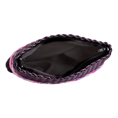 Handwoven cosmetic bag, 'Sweet Berry' - Hand-Woven Recycled Vinyl Cord Cosmetic Bag in Purple & Pink