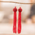 Glass beaded waterfall earrings, 'Crimson Party' - Handmade Crimson Glass Beaded Waterfall Earrings with Hooks (image 2) thumbail