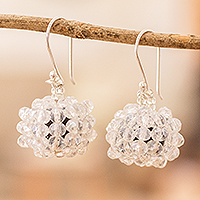 Beaded cluster earrings, 'Clear Joy' - Glass Beaded Cluster Earrings with Sterling Silver Hooks