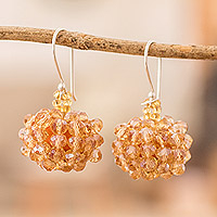 Beaded cluster earrings, 'Golden Joy' - Glass Beaded Cluster Earrings in Gold with 925 Silver Hooks