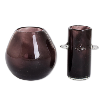 Handblown tequila glass and ice receptacle set, 'Shadow Shot' (3 oz) - Handblown Tequila Glass and Ice Receptacle Set in Black