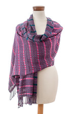 Cotton shawl, 'Violet Sunday' - Geometric Violet and Cerise Cotton Shawl from Guatemala