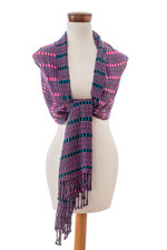 Cotton shawl, 'Violet Sunday' - Geometric Violet and Cerise Cotton Shawl from Guatemala