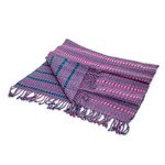 Cotton shawl, 'Violet Sunday' - Geometric Violet and Cerise Cotton Shawl from Guatemala