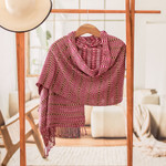 Cotton shawl, 'Magenta Sunday' - Geometric Magenta and Chocolate Cotton Shawl from Guatemala
