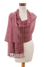 Cotton shawl, 'Magenta Sunday' - Geometric Magenta and Chocolate Cotton Shawl from Guatemala