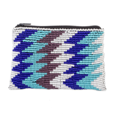 Beaded coin purse, 'Splendid Zigzag' - Beaded Coin Purse with Zigzag Pattern Handmade in Guatemala