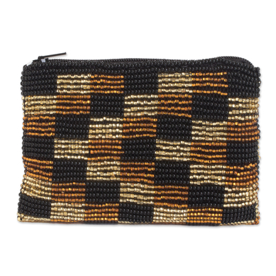 Beaded Checkered Coin Purse Handcrafted in Guatemala, 'Charming Rectangles
