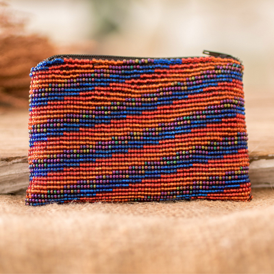 Beaded coin purse, 'Sparkling Stripes' - Striped Beaded Coin Purse Handcrafted in Guatemala