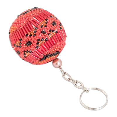 Perlenbesetzter Schlüsselanhänger und Taschenanhänger - Handgefertigter Perlen-Schlüsselanhänger und Taschenanhänger in Rot und Schwarz