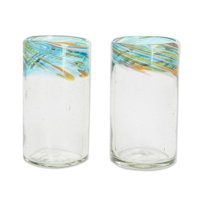 Handgeblasene Glasbecher, „Aurora“ (Paar) – Umweltfreundliche mundgeblasene Becher aus recyceltem Glas (12oz, Paar)