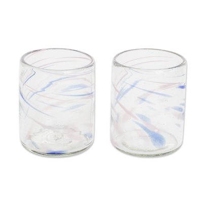 Mundgeblasene Steingläser, (Paar) - Handgeblasene Rocks-Gläser mit blauen und violetten Akzenten (Paar)