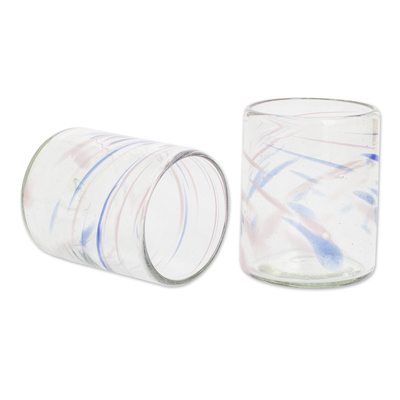 Handblown rocks glasses, 'Violet Essence' (pair) - Blue and Violet Accented Handblown Rocks Glasses (Pair)