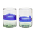 Vasos de jugo soplados a mano, (par) - Vasos de jugo ecológicos soplados a mano con raya azul (par)