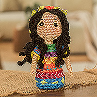 Crocheted cotton decorative doll, 'Guatemalan Girl' - Girl in Guatemalan Attire Crocheted Cotton Decorative Doll