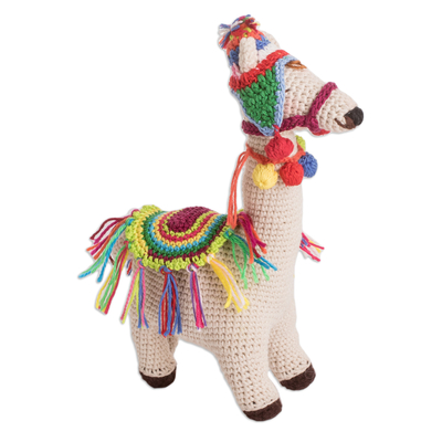 Crocheted cotton decorative accent, 'Festive Llama' - Crocheted Cotton Decorative Accent of Colorful Llama