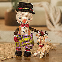 Gehäkelte Deko-Akzente aus Baumwolle, „Frosty und Rudolph“ (Paar) – 2 gehäkelte Deko-Akzente aus Baumwolle mit Schneemann und Rentier