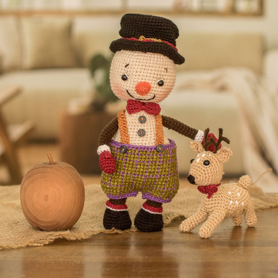 Detalles decorativos de algodón de ganchillo, (par) - 2 acentos decorativos de algodón de ganchillo de muñeco de nieve y reno