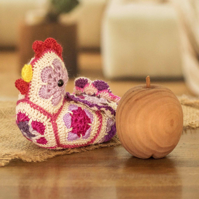 Crocheted cotton decorative accent, 'Blooming Hen' - African Hen-Themed Crocheted Cotton Decorative Accent