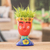 Ceramic flower pot, 'Vivacious Nature' - Whimsical Hand-Painted Red and Blue Ceramic Flower Pot (image 2) thumbail