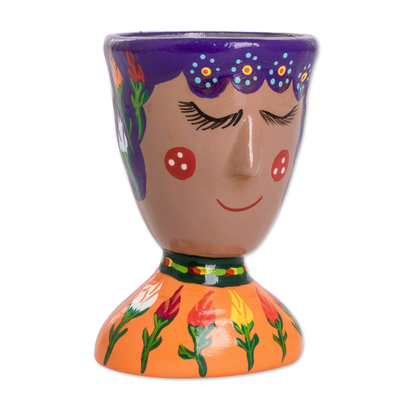 Blumentopf aus Keramik - Skurriler handbemalter Keramik-Blumentopf in Lila und Orange